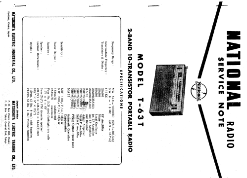 National 2-Band 10-Transistor T-63 T; Panasonic, (ID = 714674) Radio