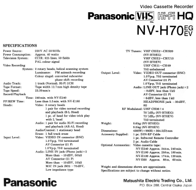 Video Cassette Recorder NV-H70 EG; Panasonic, (ID = 1290066) R-Player