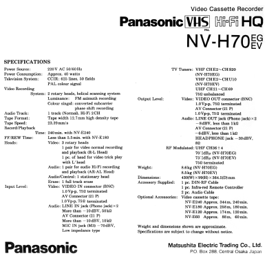 Video Cassette Recorder NV-H70 EG; Panasonic, (ID = 1290066) Ton-Bild