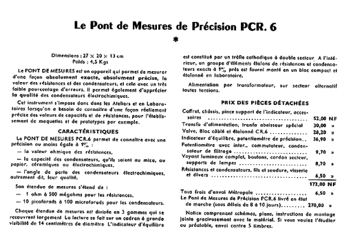 Pont de Mesures R-C PCR6; Perlor Radio; Paris (ID = 1702586) Equipment