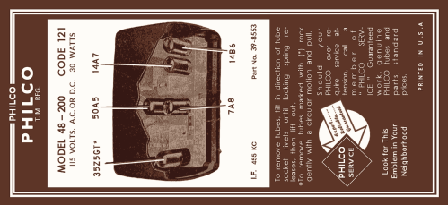 48-200 Code 121; Philco, Philadelphia (ID = 3042509) Radio
