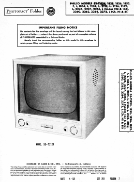 53-U2124 Code 123 RF.Chassis 81, Defl. Chassis H-1; Philco, Philadelphia (ID = 3229930) Television