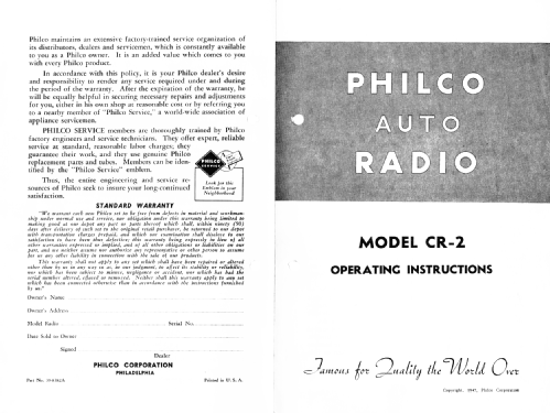 CR-2 ; Philco, Philadelphia (ID = 2576180) Car Radio