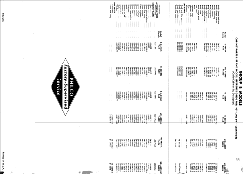 G Line TV Model-Chassis Cross Reference List ; Philco, Philadelphia (ID = 1180854) Paper