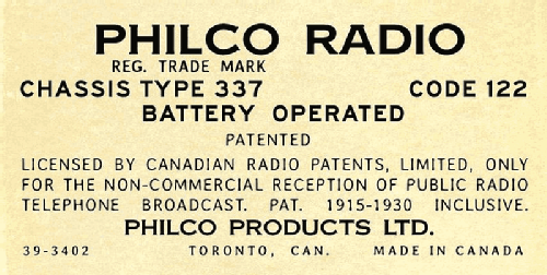 P337; Philco Radio & (ID = 3100907) Radio