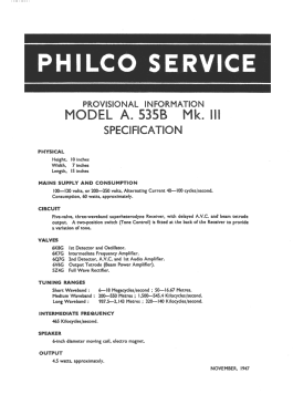 A535B Mklll; Philco Radio & (ID = 2871566) Radio