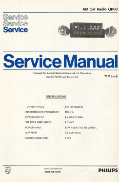 AM Car Radio QP66; Philips Australia (ID = 2965544) Car Radio