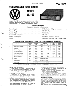 Volkswagen All Transistor VA109; Philips Australia (ID = 2942393) Car Radio