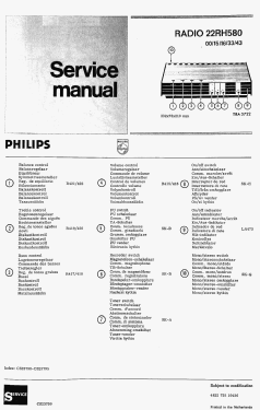 22RH580 /00Z; Philips Belgium (ID = 2777540) Ampl/Mixer