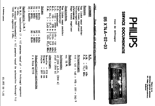 B5X74A /00 /01 /02 /03; Philips Belgium (ID = 2532050) Radio