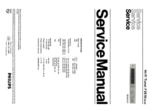 Quartz Synthesized Tuner F2516 /00 /05; Philips Belgium (ID = 2623660) Radio