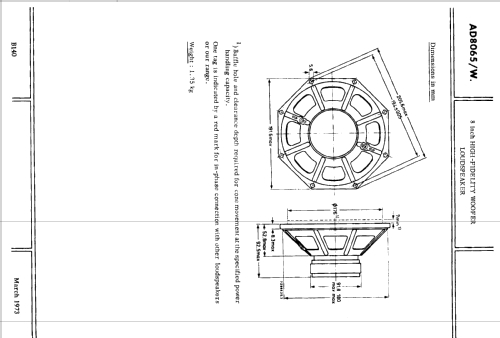 8 inch Octagonal High Fidelity Woofer Loudspeaker AD8065 /W4 /W8; Philips; Eindhoven (ID = 2419449) Speaker-P