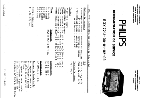 B3X72U /00 /01; Philips; Eindhoven (ID = 1617750) Radio