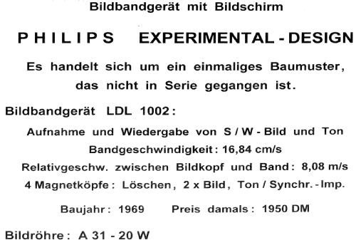 Bildbandgerät mit Bildschirm - Experimental-Design LDL 1002; Philips; Eindhoven (ID = 2162971) R-Player