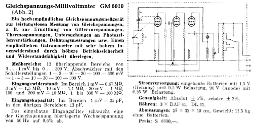Gleichspannungs Millivoltmeter GM6010; Philips; Eindhoven (ID = 300085) Equipment