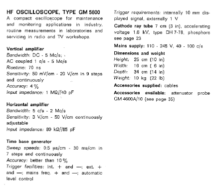 Oscilloscope GM5600; Philips; Eindhoven (ID = 239372) Ausrüstung