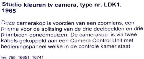 Studio Colour TV Camera LDK1 - PC60 - EL8521 /00; Philips; Eindhoven (ID = 2117150) TV-studio