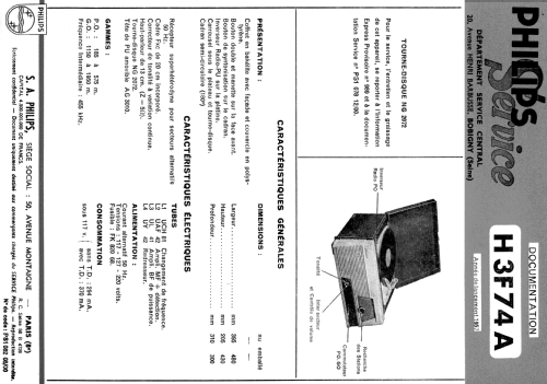 Radiophono H3F74A; Philips France; (ID = 2127418) Radio