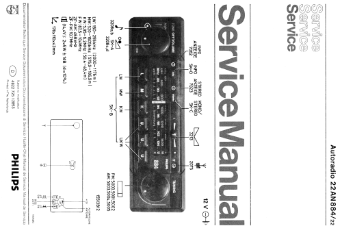 Tourismo Stereo 884 Info 22AN884 /12 /22; Philips France; (ID = 2518887) Autoradio