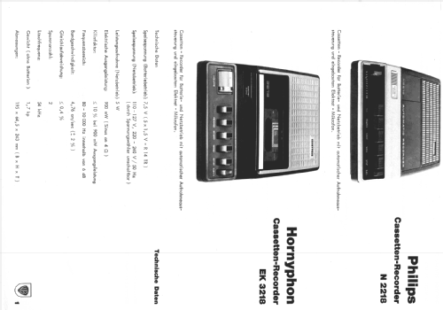 Cassetten-Recorder N2218 /00 /01 /09 /15; Philips; Eindhoven (ID = 763348) R-Player