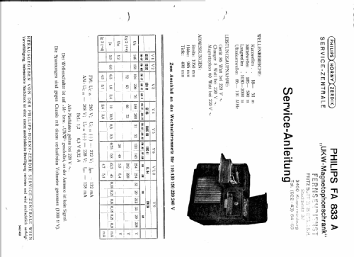 UKW-Magnetophonschrank FA833A; Philips - Österreich (ID = 966325) Radio