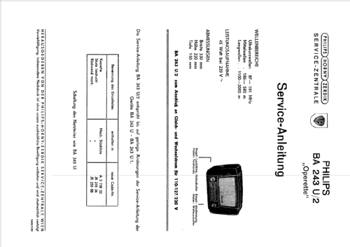 Operette BA243U/2; Philips - Österreich (ID = 313277) Radio