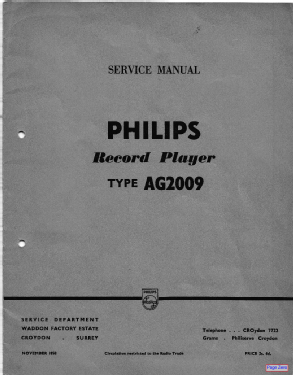 Plattenspieler-Chassis AG2009 /95; Philips - Österreich (ID = 2738182) R-Player
