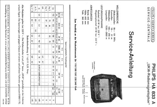 UKW-Radio-Magnetophon HA833A; Philips - Österreich (ID = 59191) Radio