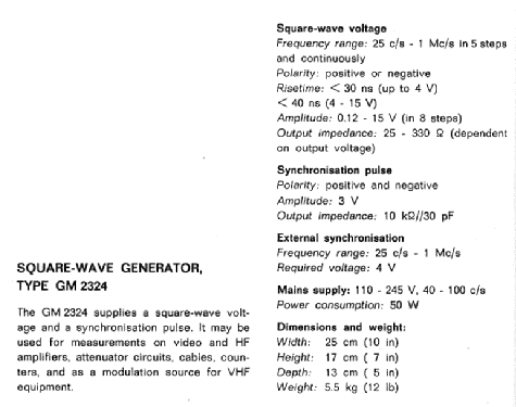 Rechteckgenerator GM2324 /00 /02; Philips Radios - (ID = 239489) Ausrüstung