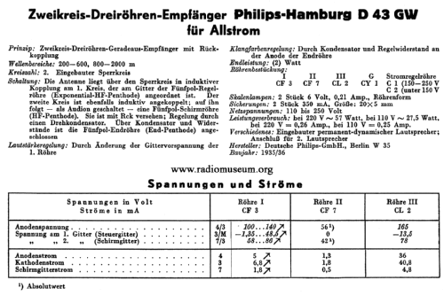 Hamburg D43GW; Philips Radios - (ID = 40122) Radio