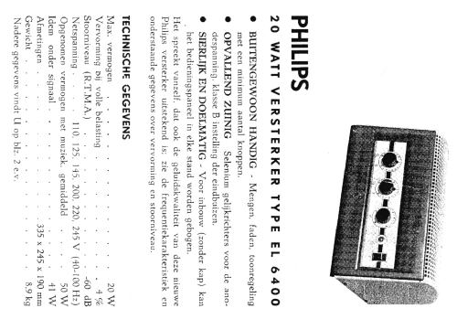 Mischpultverstärker EL6400; Philips Radios - (ID = 123332) Ampl/Mixer