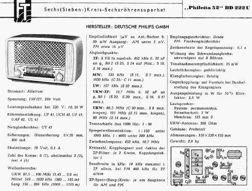 Philetta 52 BD222U/01 /22; Philips Radios - (ID = 1390982) Radio