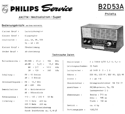 Philetta B2D53A; Philips Radios - (ID = 334138) Radio