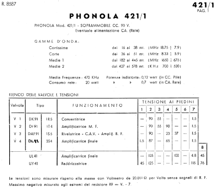 421/1; Phonola SA, FIMI; (ID = 758985) Radio