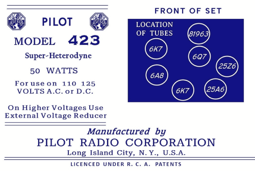 423 ; Pilot Electric Mfg. (ID = 3065083) Radio