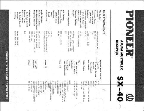 AM/FM Multiplex Receiver SX-40; Pioneer Corporation; (ID = 2566032) Radio