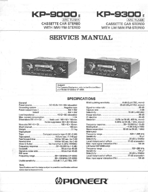 Cassette Car Stereo KP-9300; Pioneer Corporation; (ID = 2808979) Car Radio