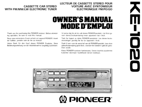 Cassette Car Stereo with Tuner KE-1020; Pioneer Corporation; (ID = 1957399) Autoradio