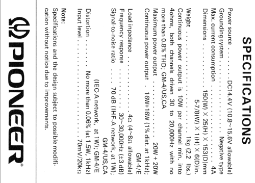 Stereo Main Amplifier GM-4; Pioneer Corporation; (ID = 668864) Ampl/Mixer