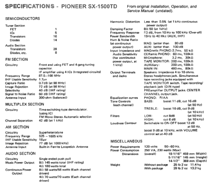 Stereo Receiver SX-1500TD; Pioneer Corporation; (ID = 2633290) Radio