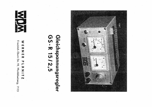 Gleichspannungsregler GSR 15-2,5; Plänitz, Werner WPM; (ID = 632104) Ausrüstung