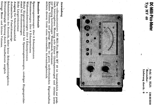DC-Milli-Pico-Meter MV40; Präcitronic Dresden, (ID = 1763125) Equipment