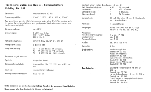 Privileg RM651 Bestell-Nr. 07440; QUELLE GmbH (ID = 509675) R-Player