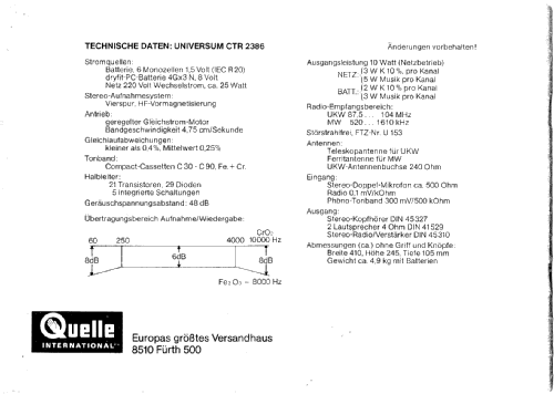 Radio-Recorder CTR 2386; QUELLE GmbH (ID = 1391399) Radio