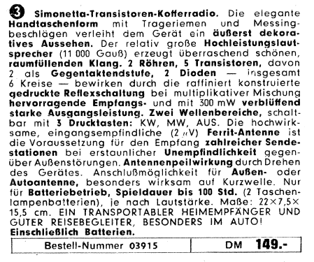 Simonetta-Transistoren-Kofferradio ; QUELLE GmbH (ID = 2534398) Radio