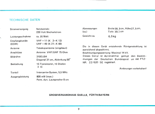 Universum - 31cm-Fernseh-Portable SK3235A - 025-9184; QUELLE GmbH (ID = 2605869) Television