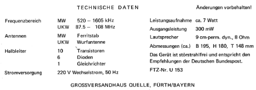 Universum Clock W2740 Best. Nr. 02224 / 02721 / 02743; QUELLE GmbH (ID = 2811042) Radio