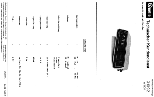 Universum Uhrenradio W1934 Bestell Nr. 01092; QUELLE GmbH (ID = 915678) Radio