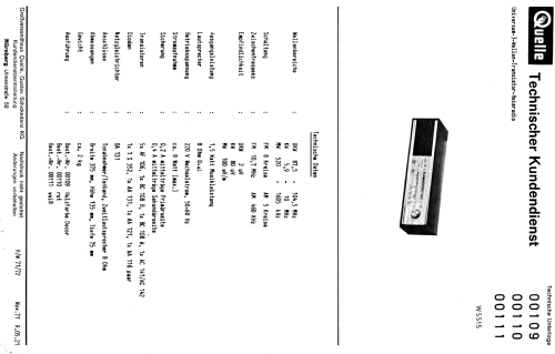 Universum 3-Wellen-Transistor-Heimradio W5515 Best. Nr. 00109 / 00110 / 00111; QUELLE GmbH (ID = 902772) Radio