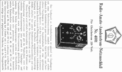 Anodenstrom-Netzanschluß 4001; Radio-Amato, Otto (ID = 872218) Power-S